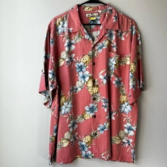 Vintage Tommy Bahama Men’s XL Pink & Blue Hawaiian Button Up Shirt 100% Silk - Picture 1 of 14